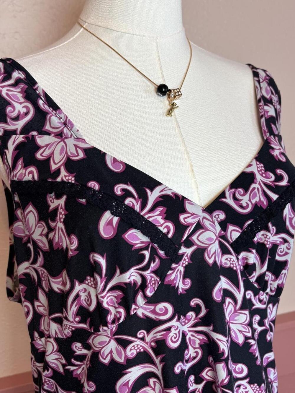 2000s floral babydoll top pink black lace